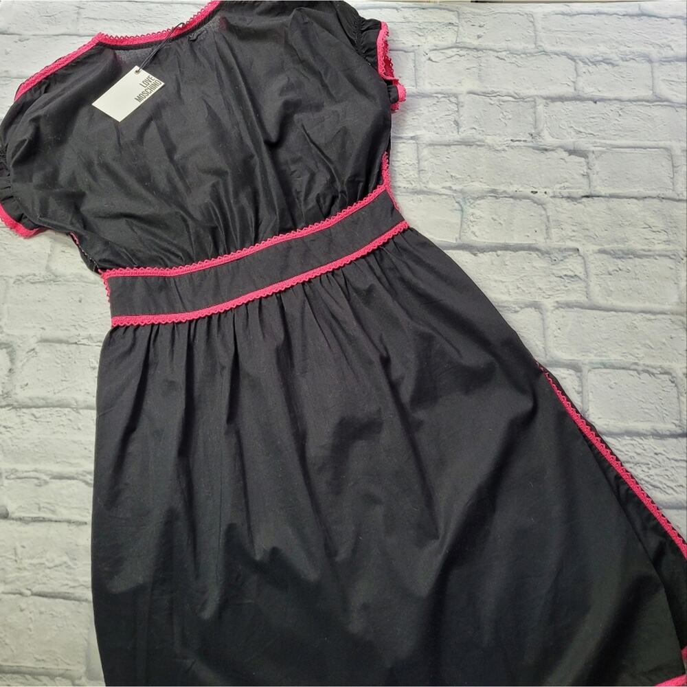 NWT Love Moschino Boho Embroidered Beaded Floral Black Dress Puff Sleeves size 6 - Picture 4 of 16